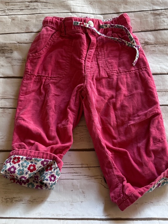 Baby Boden Other - Mini Boden pink corduroy pants with floral cuffs, vguc size 6-12 months